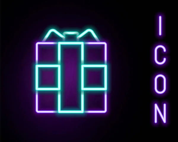 发光的霓虹灯线礼物盒图标孤立在黑色背景.五彩缤纷的概念.B.病媒 — 图库矢量图片