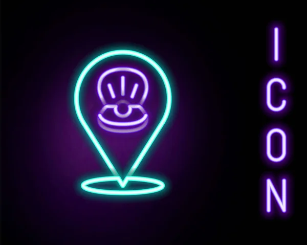 Zářící neonová čára Scallop mořská skořápka ikona izolované na černém pozadí. Nápis Seashell. Barevný koncept. Vektor — Stockový vektor