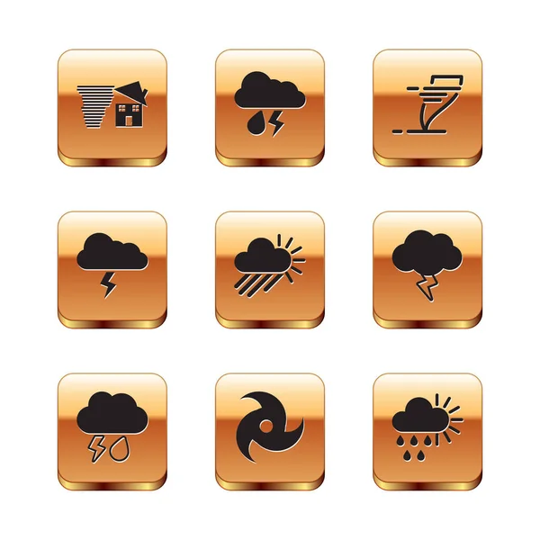 Set Tornado swirl, Cloud with rain and lightning, Cloudy sun, Storm, and icon. Vector — Stock Vector