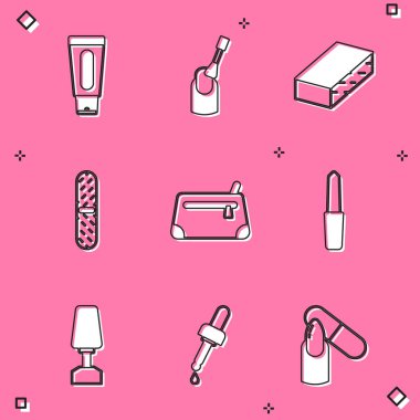 El kremi tüpü, manikür, dosya, kozmetik çanta, Milling Cutter ve yağ ikonlu Pipette. Vektör