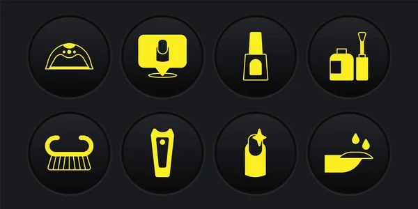 Set Pedicure brush or grater, Bottle of nail polish, Nail cutter, manicure, Manicure, and lamp icon. Vector — 스톡 벡터