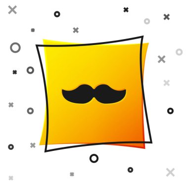 Siyah Bıyık simgesi beyaz arkaplanda izole edildi. Berber dükkanı sembolü. Yüz kılı stili. Sarı kare düğme. Vektör İllüstrasyonu