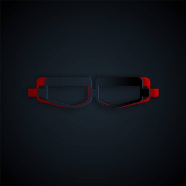 Kağıt kesiği Güvenlik Gözlüğü simgesi siyah arka planda izole edildi. Kağıt sanatı tarzı. Vektör İllüstrasyonu