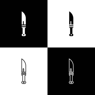 Avcı bıçak simgesini siyah beyaz arkaplanda izole et. Ordu bıçağı. Vektör