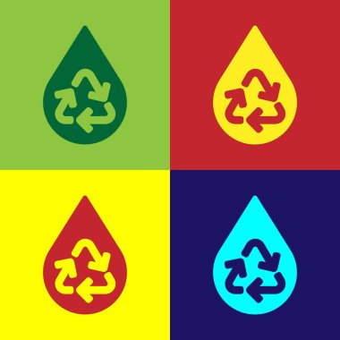 Pop Art Geri Dönüşüm Temiz Su simgesi Renk arkaplanında izole. İşaret geri dönüşümlü bir damla su. Vektör