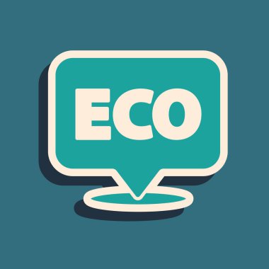 Yeşil Sancak, etiket, etiket, logo yeşil arka planda izole edilmiş sağlıklı yiyecek ikonu. Organik ürün. Sağlıklı yemek etiketi. Uzun gölge tarzı. Vektör