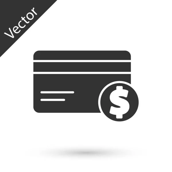 Grijs Kredietkaart en dollar symbool pictogram geïsoleerd op witte achtergrond. Online betaling. Contante opname. Financiële verrichtingen. Vector Illustratie — Stockvector