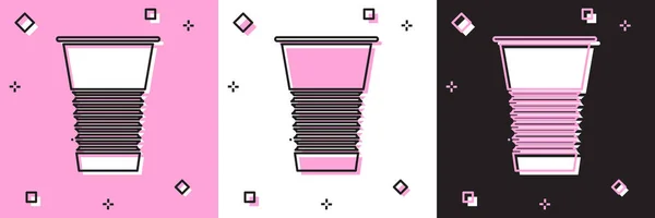 Set icona di vetro di carta isolato su sfondo rosa e bianco, nero. Bicchiere da bibita. Simbolo della bevanda fresca fredda. Illustrazione vettoriale — Vettoriale Stock