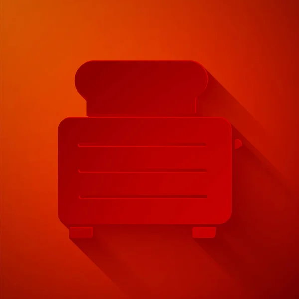 Grille-pain en papier avec icône de pain grillé isolé sur fond rouge. Style art du papier. Illustration vectorielle — Image vectorielle