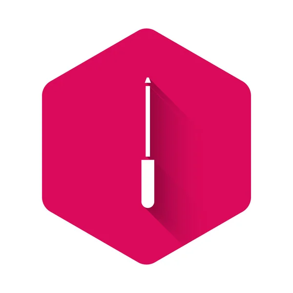 White Knife Spitzer Symbol isoliert mit langem Schatten. Pinkfarbener Sechskantknopf. Vektorillustration — Stockvektor