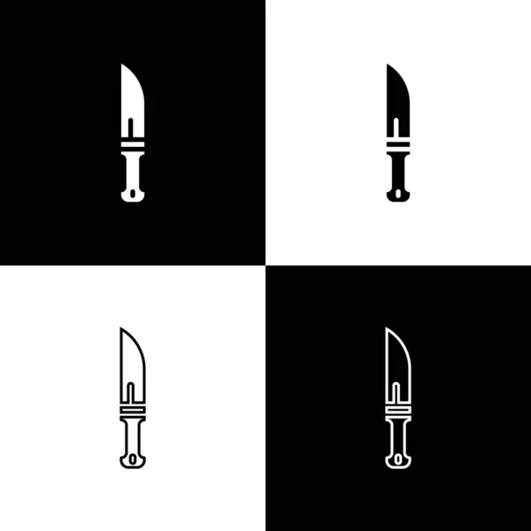 Set Hunter knife icon isolated on black and white background. Army knife. Vector — Stock Vector