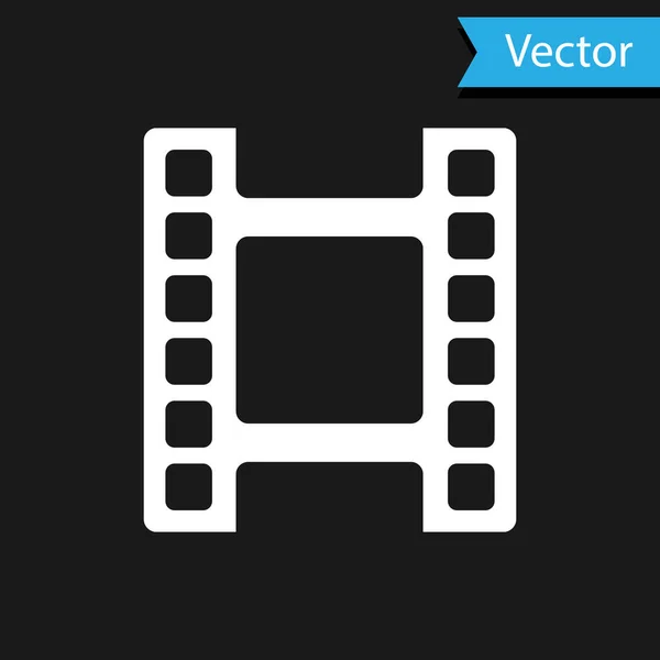 White Play Video Symbol isoliert auf schwarzem Hintergrund. Filmstreifenschild. Vektor — Stockvektor