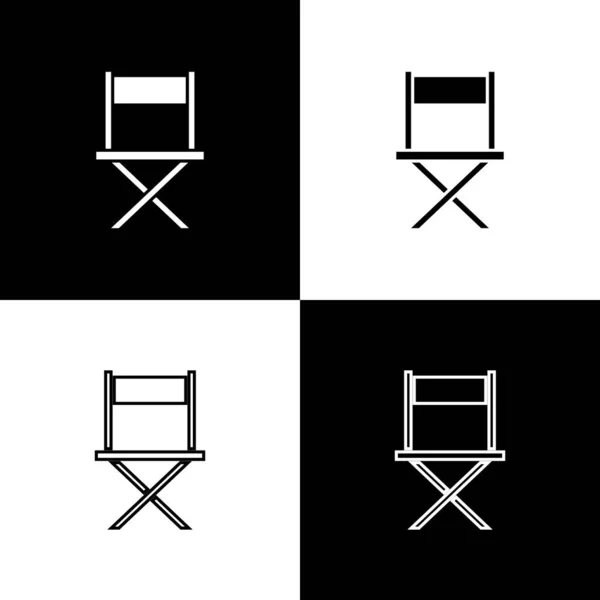 Set Director icono de la silla de cine aislado sobre fondo blanco y negro. Industria cinematográfica. Vector — Archivo Imágenes Vectoriales