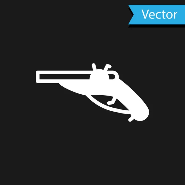 Weiße Vintage Pistolen Ikone auf schwarzem Hintergrund. Antike Waffe. Vektor — Stockvektor