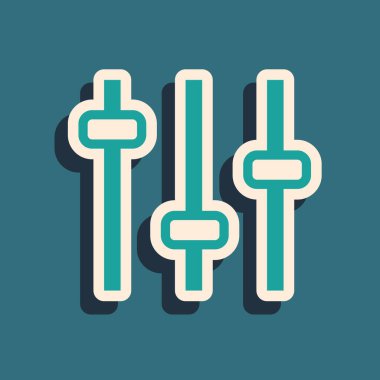 Yeşil Müzik eşitleyici simgesi yeşil arkaplanda izole edildi. Ses dalgası. Ses dijital dengeleyici teknolojisi, konsol paneli, nabız müzikali. Uzun gölge tarzı. Vektör