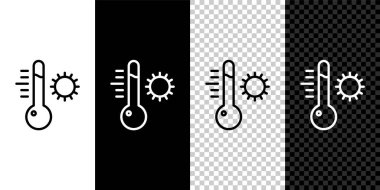 Meteoroloji termometresi çizgisi simgesini siyah ve beyaz arkaplanda izole et. Termometre termometresi sıcak ya da soğuk hava gösteriyor. Vektör İllüstrasyonu