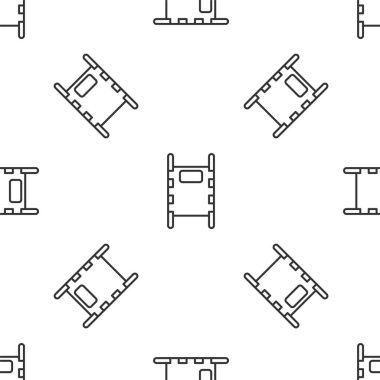 Gri çizgi sedye ikonu beyaz arka planda izole edilmiş kusursuz desen. Hastanenin tıbbi sedyesi. Vektör İllüstrasyonu