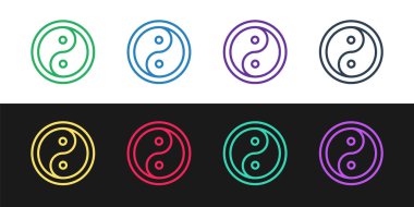 Siyah beyaz arkaplanda Yin Yang sembolü ve denge simgesini izole et. Vektör