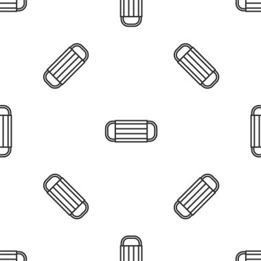 Gri çizgi tıbbi koruyucu maske ikonu beyaz arka planda izole edilmiş kusursuz desen. Vektör.