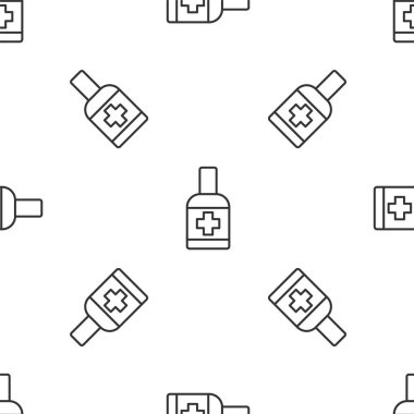 Gri çizgi, beyaz arka planda izole edilmiş sıvı antibakteriyel sabun. Antiseptik. Dezenfeksiyon, hijyen, cilt bakımı. Vektör.