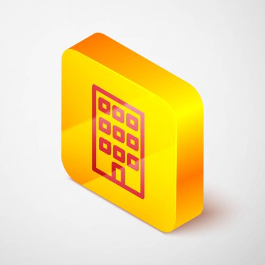 Isometric House simgesi yeşil arka planda izole edildi. Ev sembolü. Beyaz daire düğmesi. Vektör