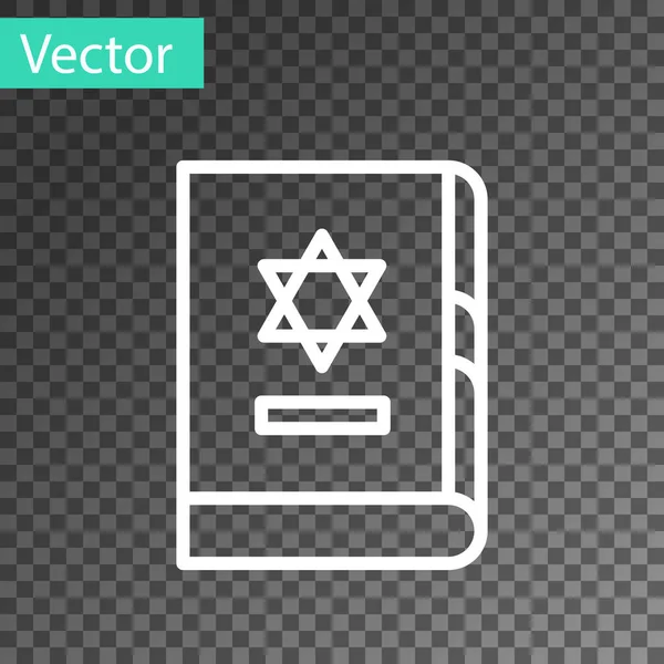 Fehér vonal Zsidó Tóra könyv ikon elszigetelt átlátszó háttérrel. A Biblia borítóján Dávid Csillagának képe látható. Vektorillusztráció — Stock Vector