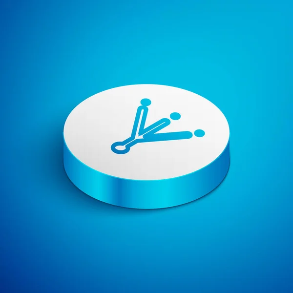 Isometric line Bird footprint icon isolated on blue background. Animal foot. White circle button. Vector — Stock Vector