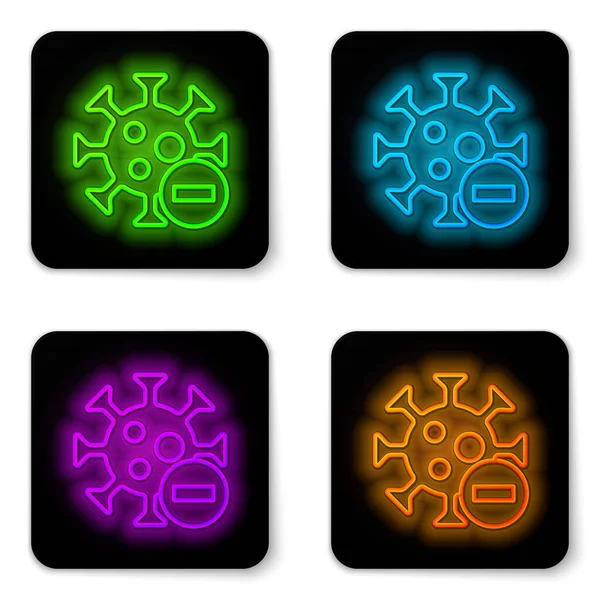 Glowing neon line Negative virus icon isolated on white background. Corona virus 2019-nCoV. Bacteria and germs, cell cancer, microbe, fungi. Black square button. Vector. — Stock Vector