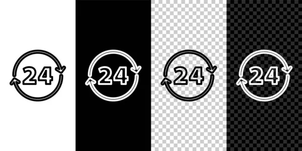 Ustaw linię Zegar 24 godziny ikona izolowana na czarno-białym tle. Cały dzień cykliczna ikona. 24-godzinny symbol obsługi. Wektor — Wektor stockowy