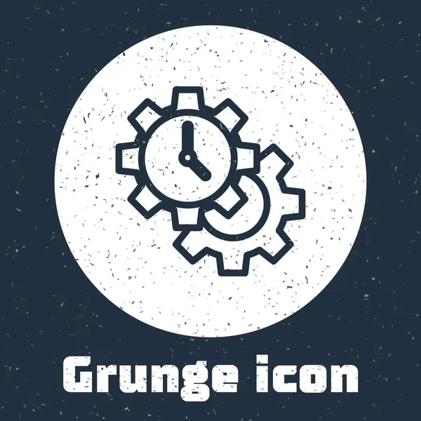Grunge Line Time Management Icon isoliert auf grauem Hintergrund. Uhr und Schaltzeichen. Produktivitätssymbol. Monochrome Vintage-Zeichnung. Vektor — Stockvektor