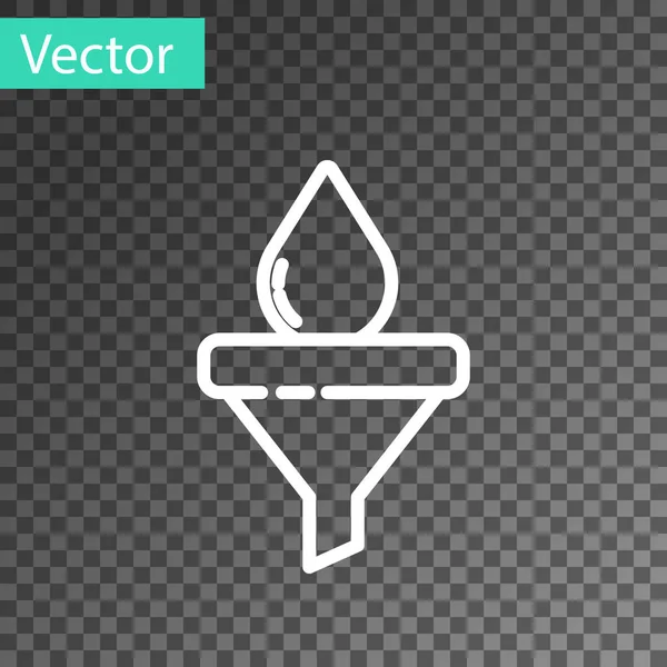 Línea blanca Embudo o icono de caída de aceite de motor y filtro aislado sobre fondo transparente. Vector — Vector de stock