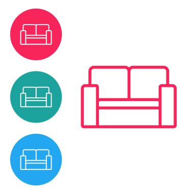 Kırmızı çizgi sinema koltuğu simgesi beyaz arkaplanda izole edildi. Simgeleri daire düğmelerine ayır. Vektör