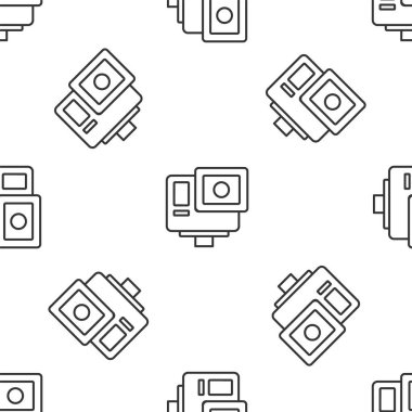 Gri çizgi Eylem ekstrem kamera simgesi beyaz arka planda izole edilmiş kusursuz desen. Ekstrem sporları çekmek için video kamera ekipmanı. Vektör