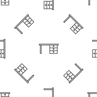 Gri çizgi ofis masa simgesi beyaz arka planda kusursuz desen izole etti. Vektör