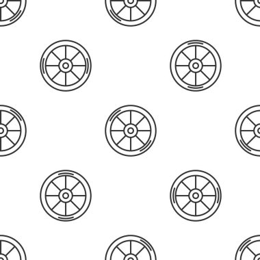 Gri çizgili bisiklet tekerleği ikonu beyaz arka planda izole edilmiş kusursuz desen. Bisiklet yarışı. Olağanüstü bir spor. Spor malzemeleri. Vektör