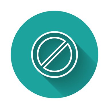 Beyaz çizgi Ban simgesi uzun gölgeyle izole edildi. Sembolü durdur Yeşil daire düğmesi. Vektör