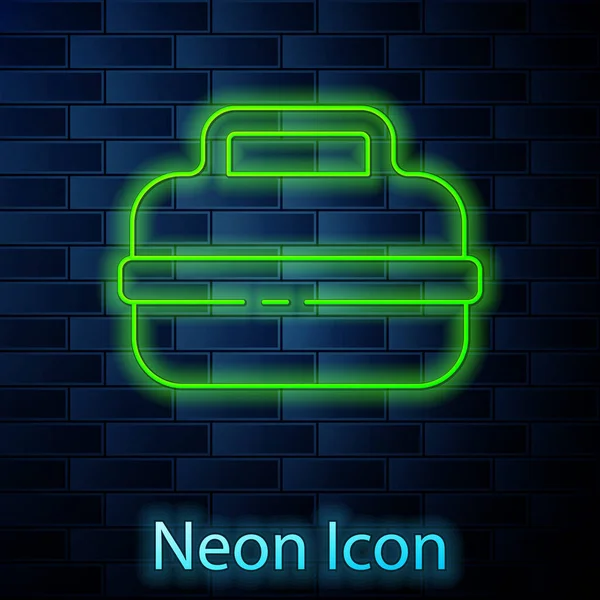 Ragyogó neon vonal Főzés pot ikon elszigetelt téglafal háttér. Forraljuk vagy pörkölt étel szimbólum. Vektor — Stock Vector