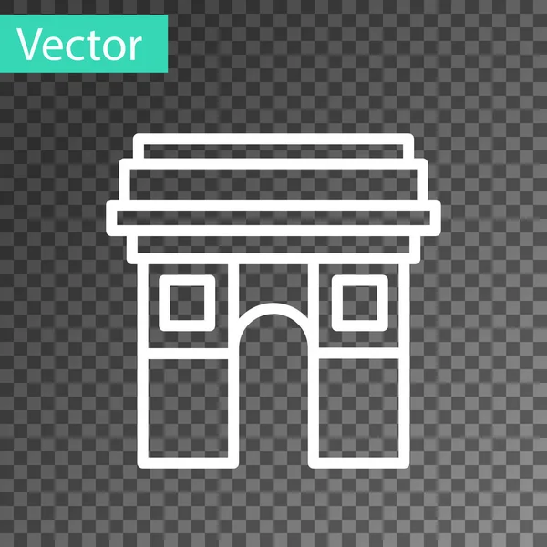 Hvit linje Triumphal Arch ikon isolert på gjennomsiktig bakgrunn. Paris 'landemerke, Frankrike. Vektor – stockvektor