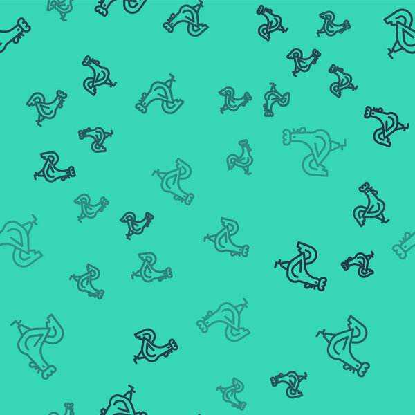 Черная линия французского петуха икона изолированы плавный узор на зеленом фоне. Вектор