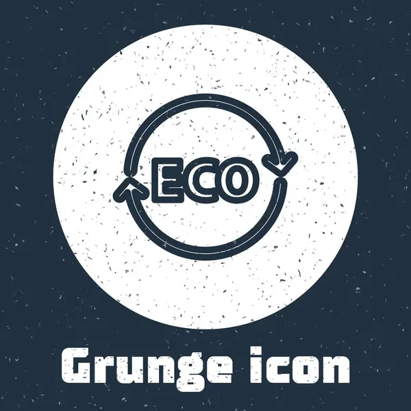 Línea Grunge Banner, etiqueta, etiqueta, logotipo para eco verde icono de alimentos saludables aislados sobre fondo gris. Producto ecológico. Pegatina de comida saludable. Dibujo vintage monocromo. Vector — Vector de stock