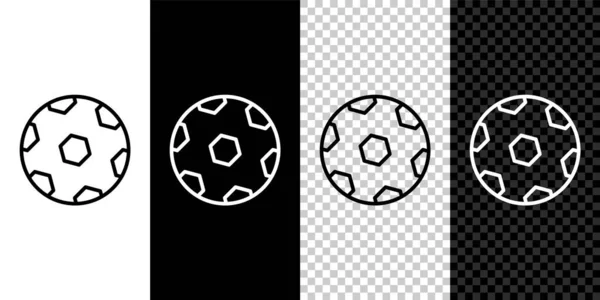 Definir linha Ícone de bola de futebol isolado no fundo preto e branco. Bola de futebol. Equipamento desportivo. Vetor —  Vetores de Stock