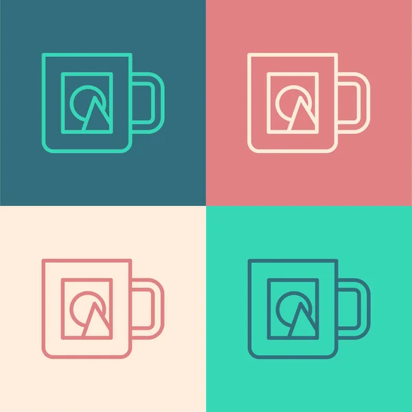 Pop-Art-Linie Kaffeetasse Symbol isoliert auf farbigem Hintergrund. Zum Mitnehmen. Vektor — Stockvektor