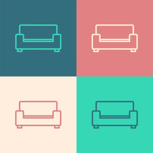 Pop art line Sofa icon isolated on color background. Vector — Stock Vector