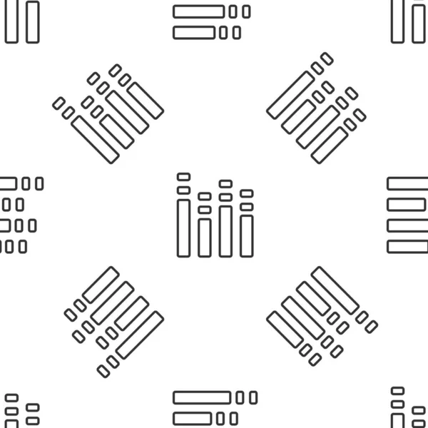 Graue Linie Musik-Equalizer-Symbol isoliert nahtlose Muster auf weißem Hintergrund. Schallwelle. Digitale Audio-Equalizer-Technologie, Mischpult, Puls-Musik. Vektor — Stockvektor