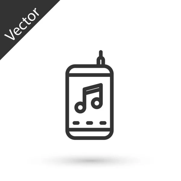 Linha cinza Ícone do leitor de música isolado no fundo branco. Dispositivo de música portátil. Vetor — Vetor de Stock