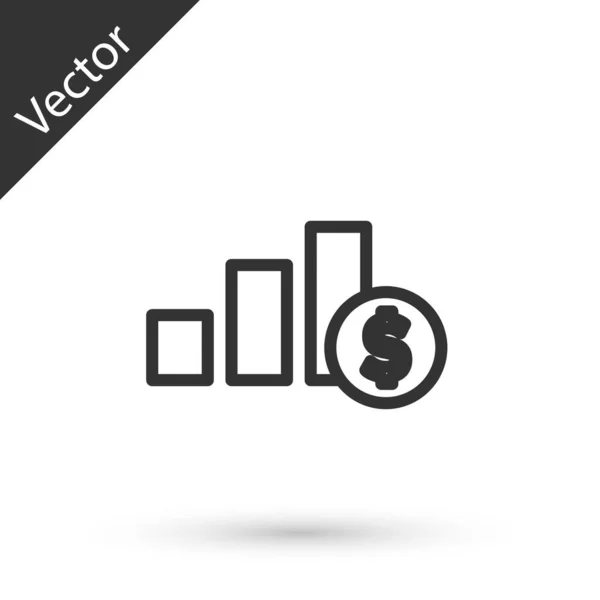 Graue Linie Tortendiagramm Infografik und Dollar-Symbol auf weißem Hintergrund isoliert. Diagrammdiagramm-Zeichen. Vektor — Stockvektor