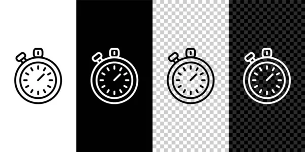 Set line Stopwatch Symbol isoliert auf schwarzem und weißem Hintergrund. Zeitzeichen. Chronometerzeichen. Vektor — Stockvektor