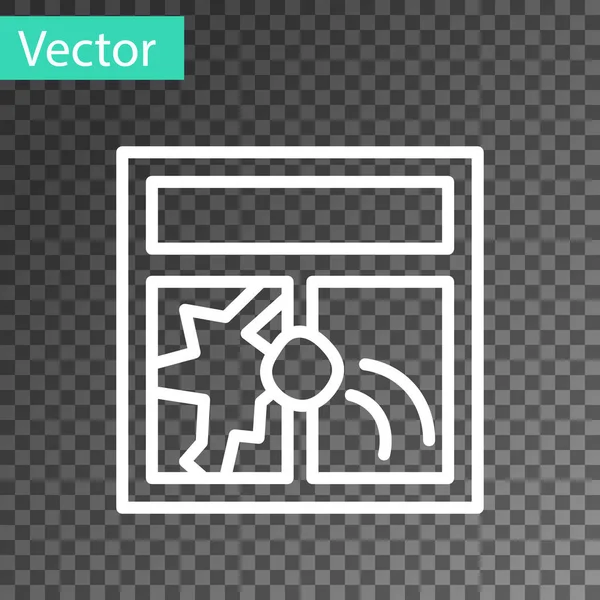 Línea blanca Icono de ventana roto aislado sobre fondo transparente. Ventana dañada. Concepto de cristal de ventana batido. Vandalismo. Vector — Vector de stock