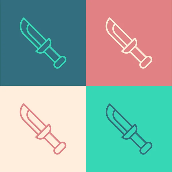 Pop art line Vojenský nůž ikona izolované na barevném pozadí. Vektor — Stockový vektor