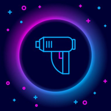 Parlayan neon hattı elektrik endüstriyel kurutma ikonu siyah arka planda izole edildi. Renkli taslak konsepti. Vektör